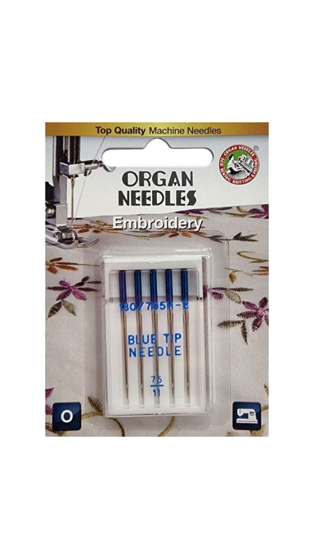 Голки для вишивки Organ Embroidery з блакитною колбою №75